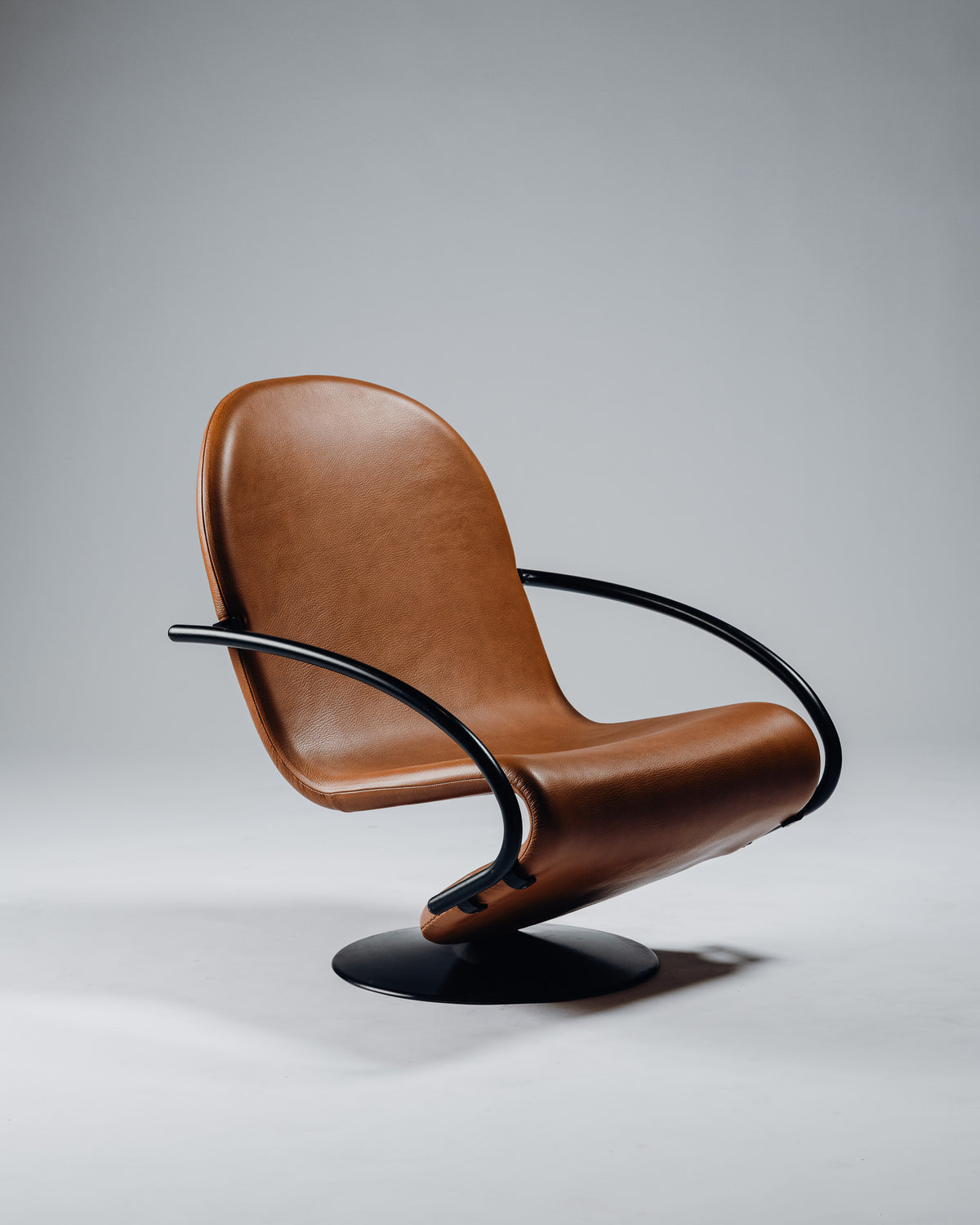 PAIR OF STEEL AND LEATHER ARMCHAIRS, VERNER PANTON, FRITZ HANSEN, 1970s