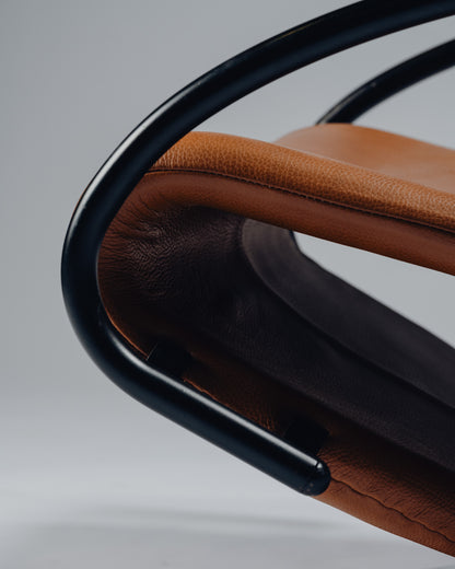 PAIR OF STEEL AND LEATHER ARMCHAIRS, VERNER PANTON, FRITZ HANSEN, 1970s