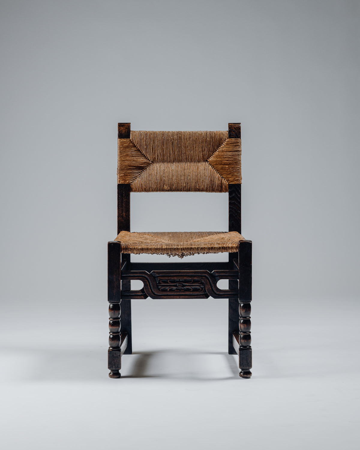 OAK AND RUSH CHAIR, 1950s