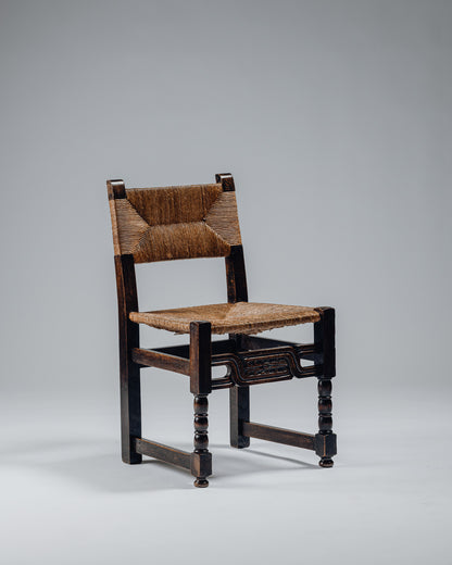 OAK AND RUSH CHAIR, 1950s