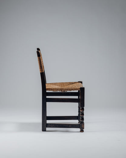 OAK AND RUSH CHAIR, 1950s