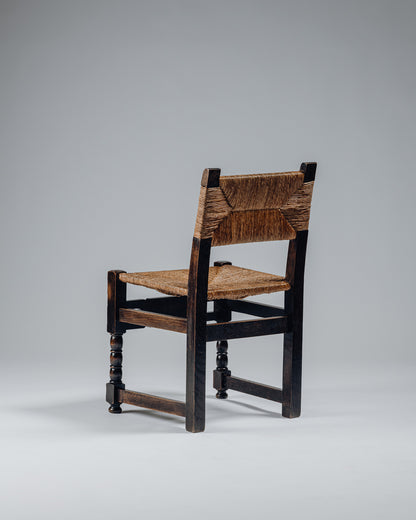 OAK AND RUSH CHAIR, 1950s