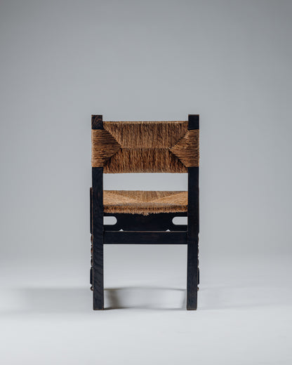 OAK AND RUSH CHAIR, 1950s
