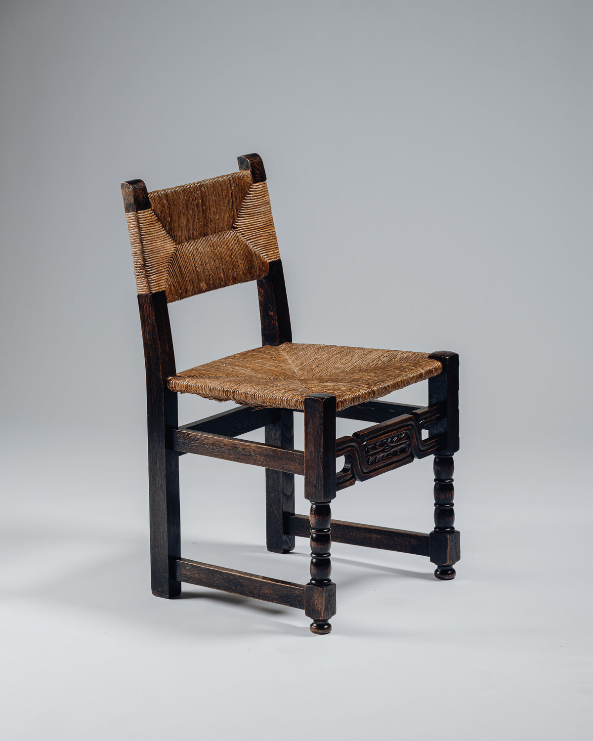 OAK AND RUSH CHAIR, 1950s