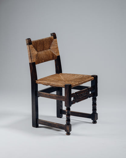 OAK AND RUSH CHAIR, 1950s