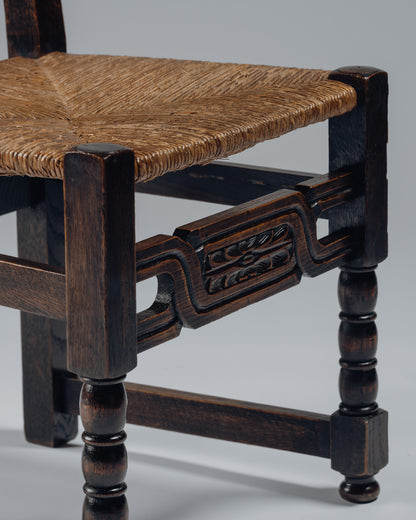 OAK AND RUSH CHAIR, 1950s