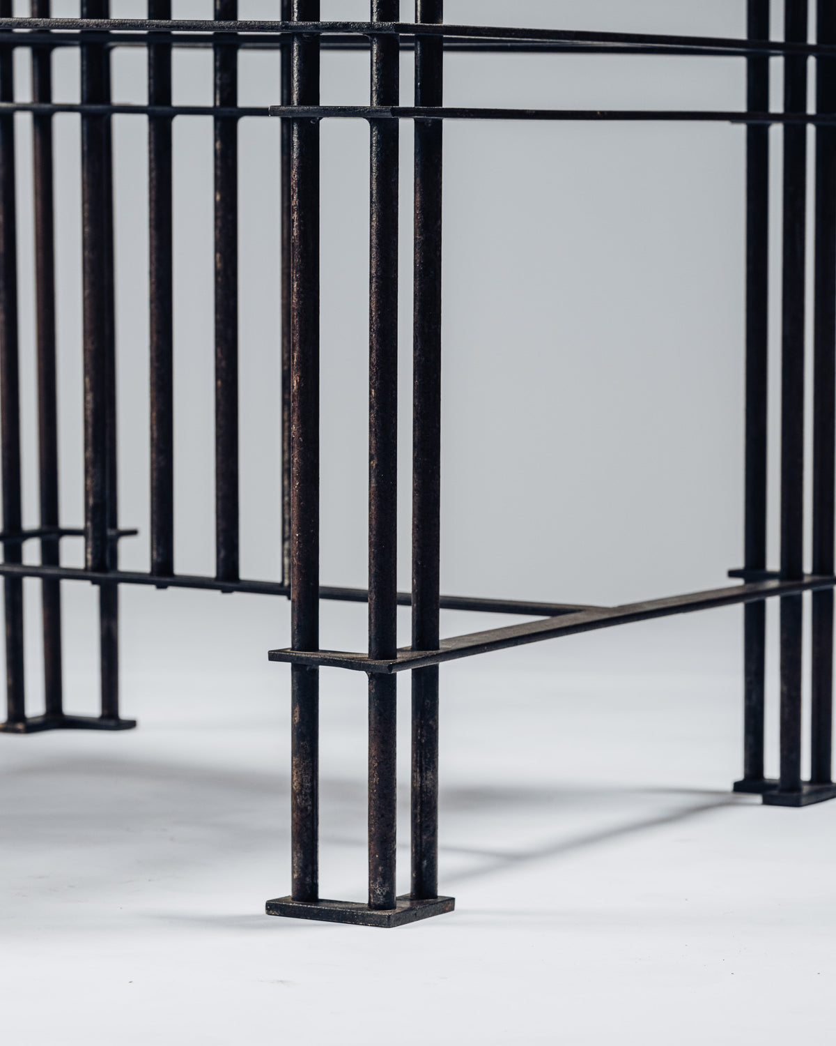 SIDE TABLE IN WROUGHT IRON AND LIMESTONE, JEAN-MICHEL WILMOTTE, 1980s