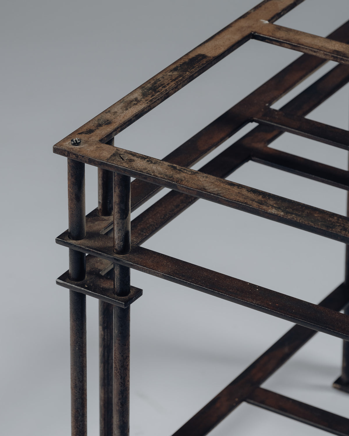 SIDE TABLE IN WROUGHT IRON AND LIMESTONE, JEAN-MICHEL WILMOTTE, 1980s