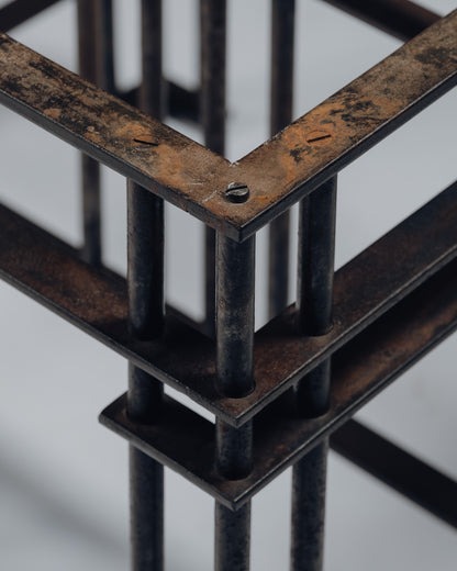SIDE TABLE IN WROUGHT IRON AND LIMESTONE, JEAN-MICHEL WILMOTTE, 1980s