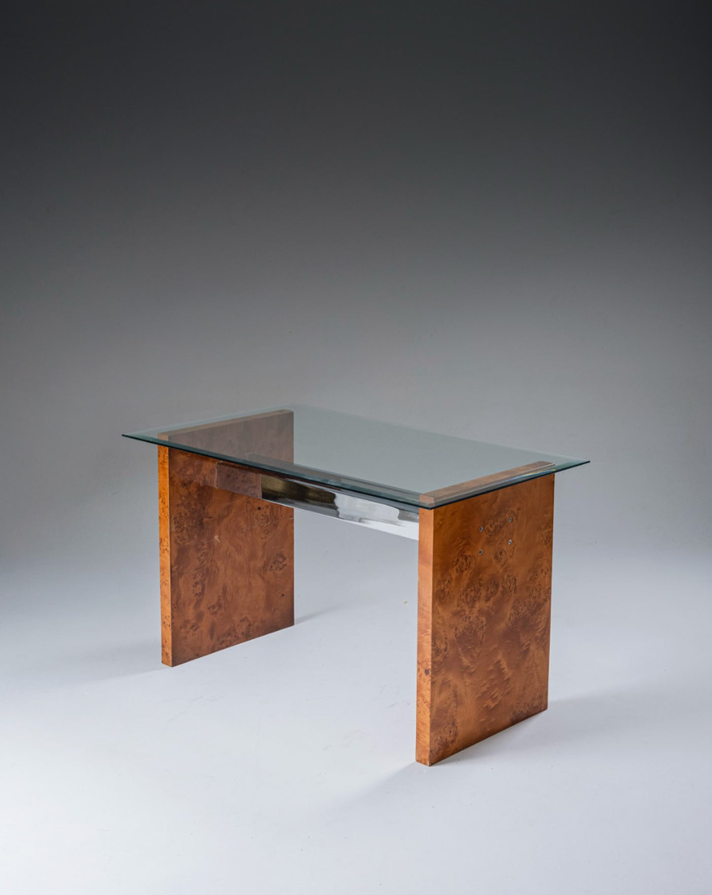 Elm burl and glass desk, 1970s