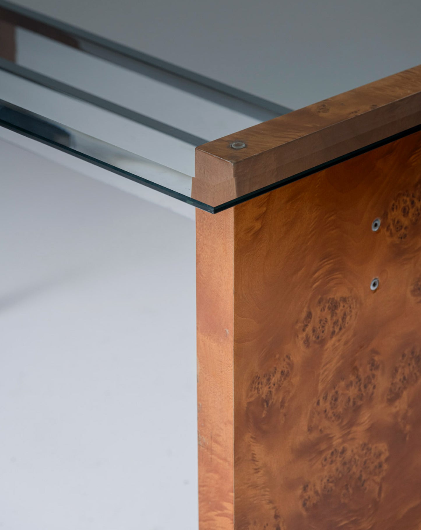 Elm burl and glass desk, 1970s
