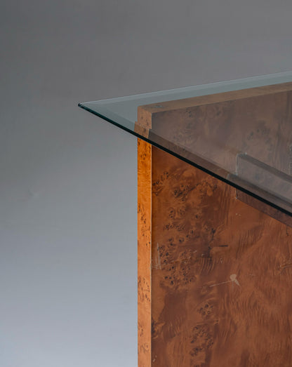 Elm burl and glass desk, 1970s