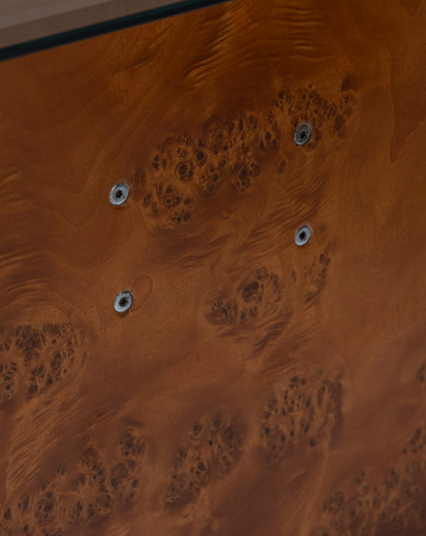 Elm burl and glass desk, 1970s
