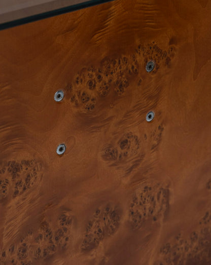 Elm burl and glass desk, 1970s