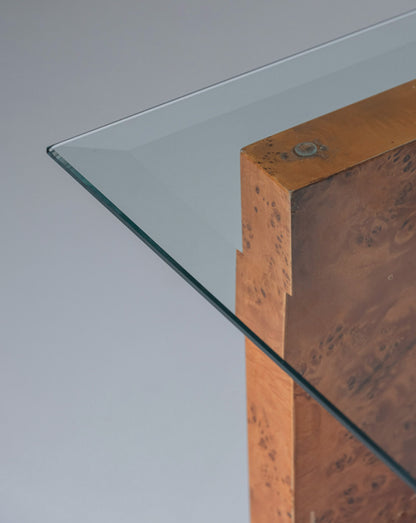 Elm burl and glass desk, 1970s