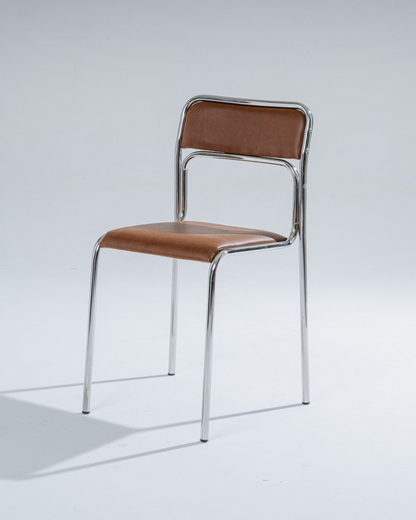 TUBULAR STEEL AND COGNAC LEATHERETTE CHAIR, 1980s