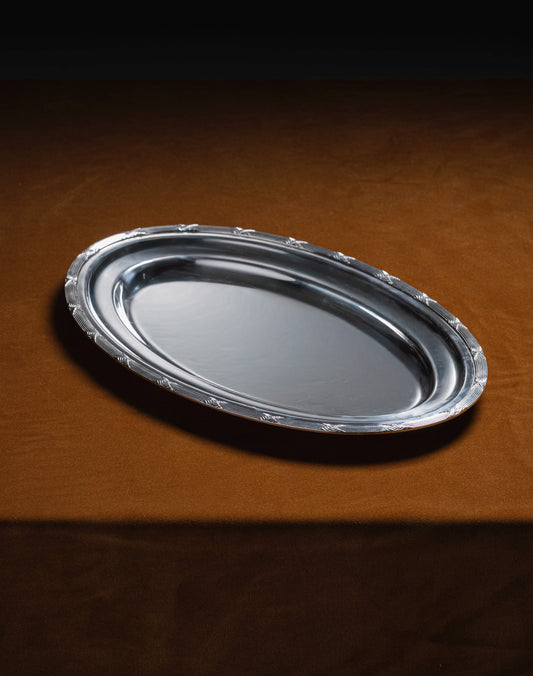 SILVER-PLATED METAL SERVING PLATTER, 1930s