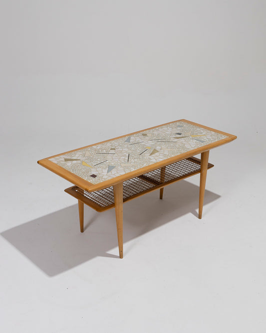 ELM AND GLASS PASTRY COFFEE TABLE, 1950s