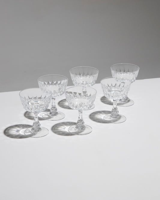 SET OF 6 ART DECO CRYSTAL CHAMPAGNE GLASSES, 1930s