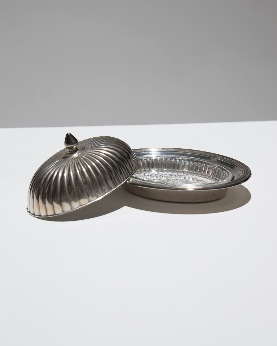 SILVER METAL BUTTER DISH