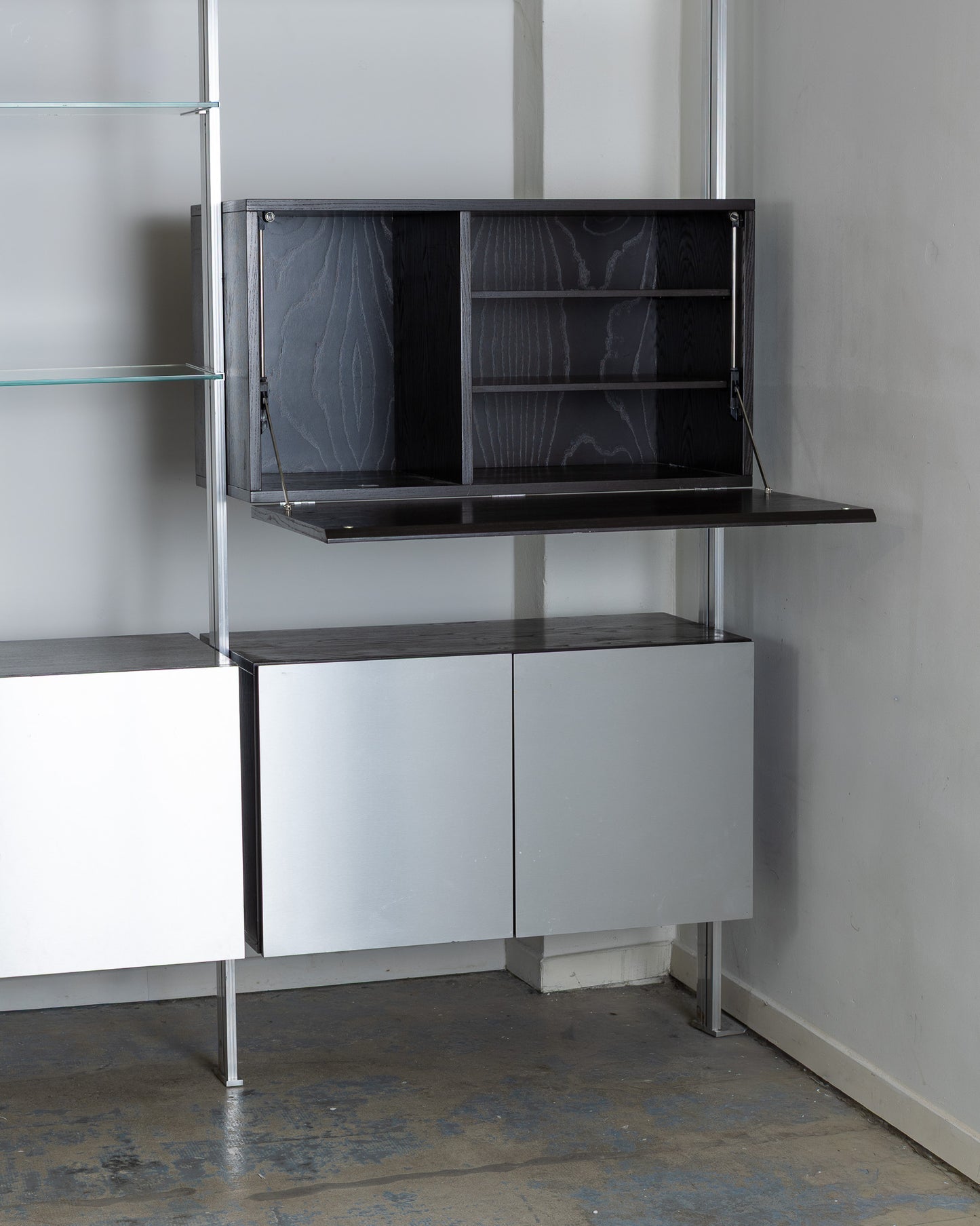 ÉTAGÈRES EN BOIS ET INOX, ROCHE BOBOIS, 1970s