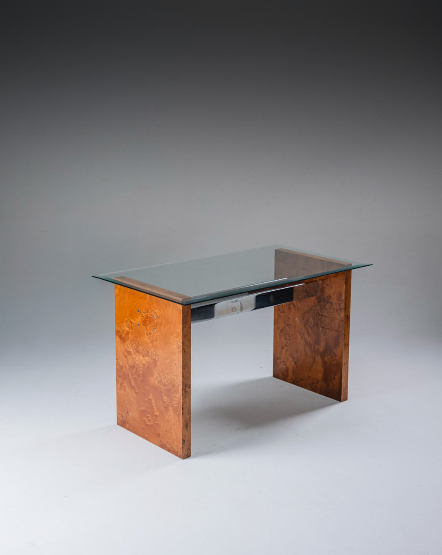 Elm burl and glass desk, 1970s