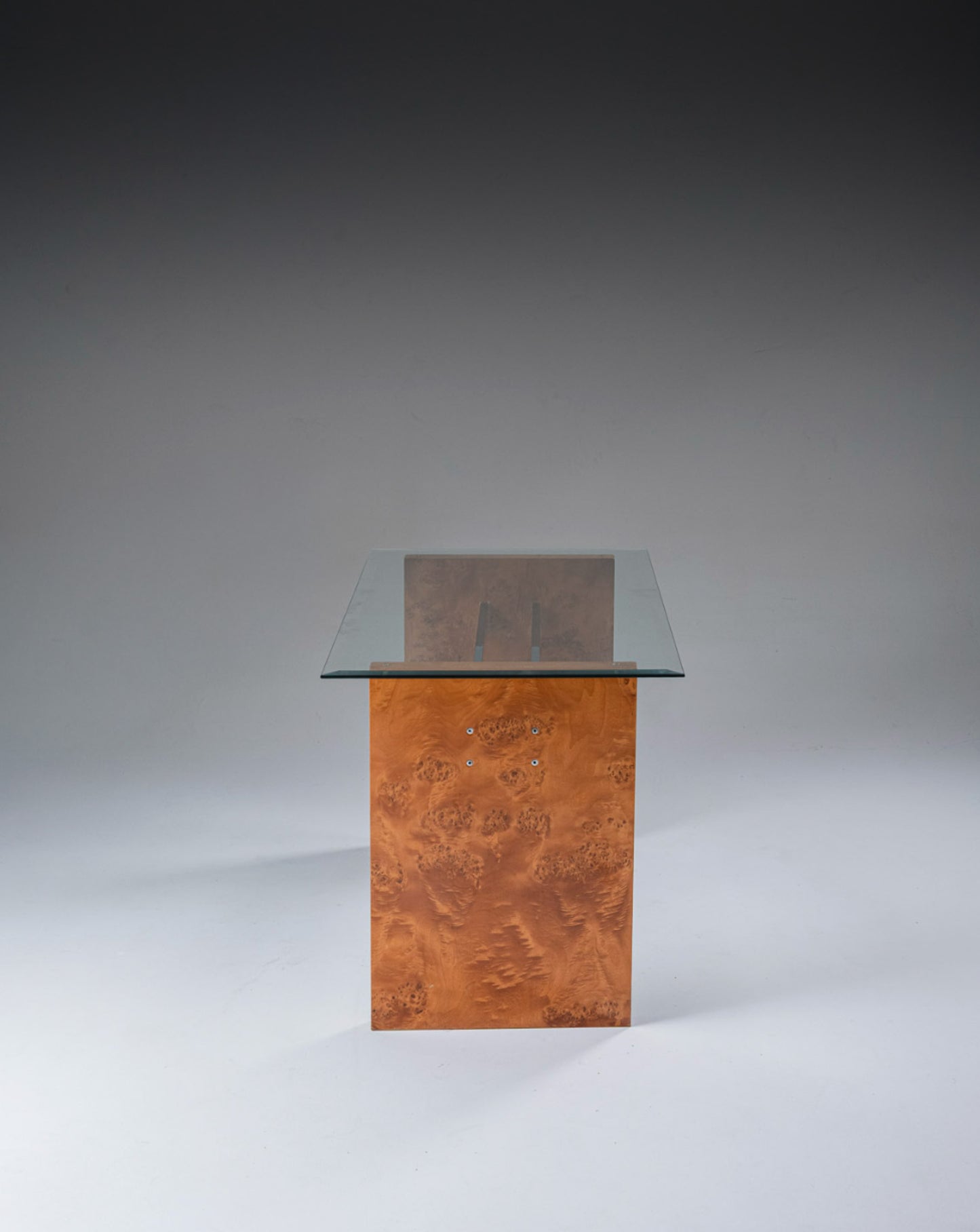 Elm burl and glass desk, 1970s