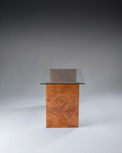 Elm burl and glass desk, 1970s