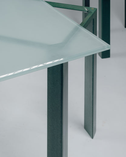 GUÉRIDON 'SYNTHÈSE' EN MÉTAL ET VERRE, CHRISTIAN DUC, 1980s