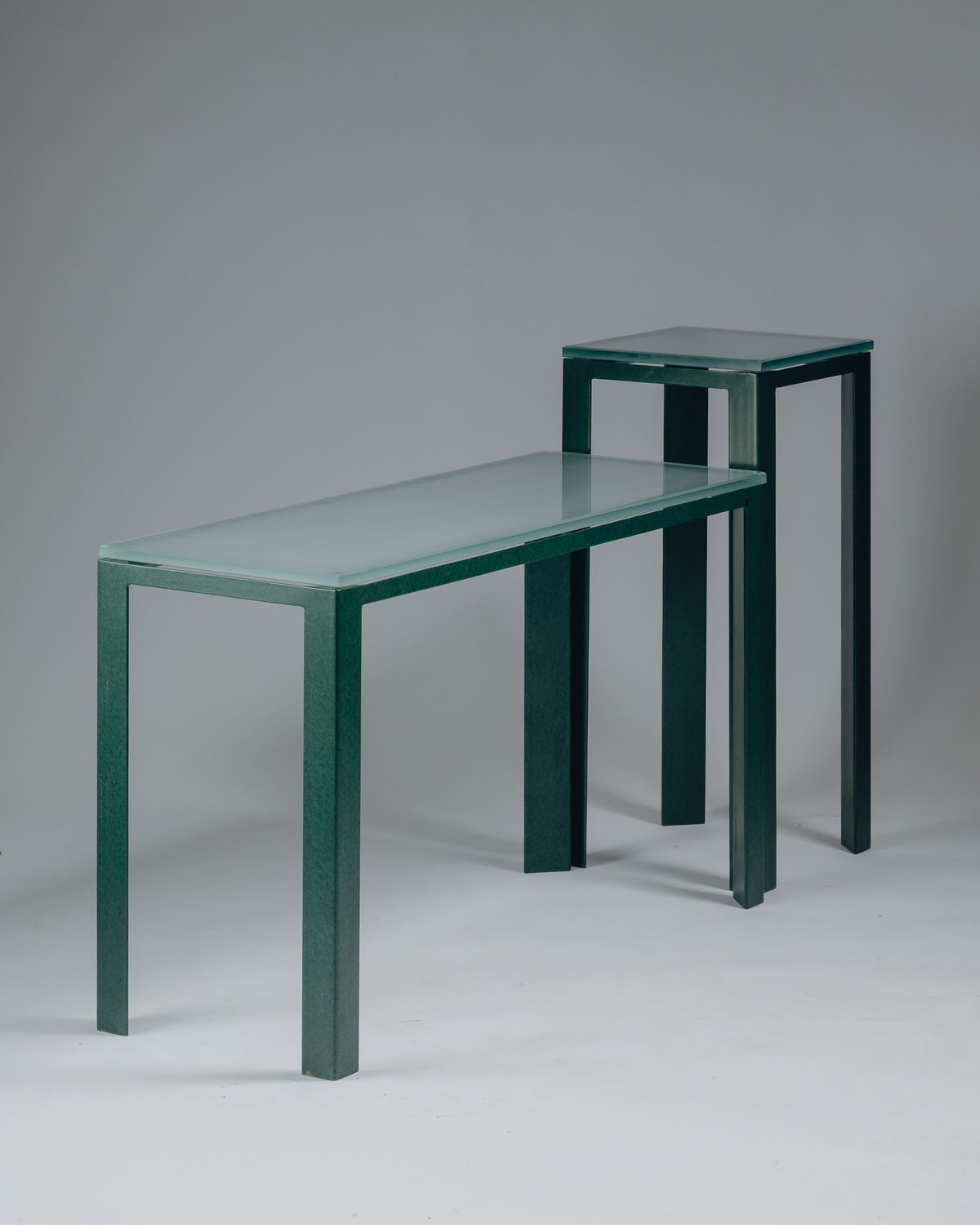 GUÉRIDON 'SYNTHÈSE' EN MÉTAL ET VERRE, CHRISTIAN DUC, 1980s
