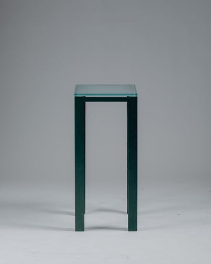 GUÉRIDON 'SYNTHÈSE' EN MÉTAL ET VERRE, CHRISTIAN DUC, 1980s