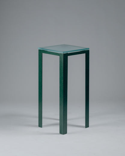 GUÉRIDON 'SYNTHÈSE' EN MÉTAL ET VERRE, CHRISTIAN DUC, 1980s