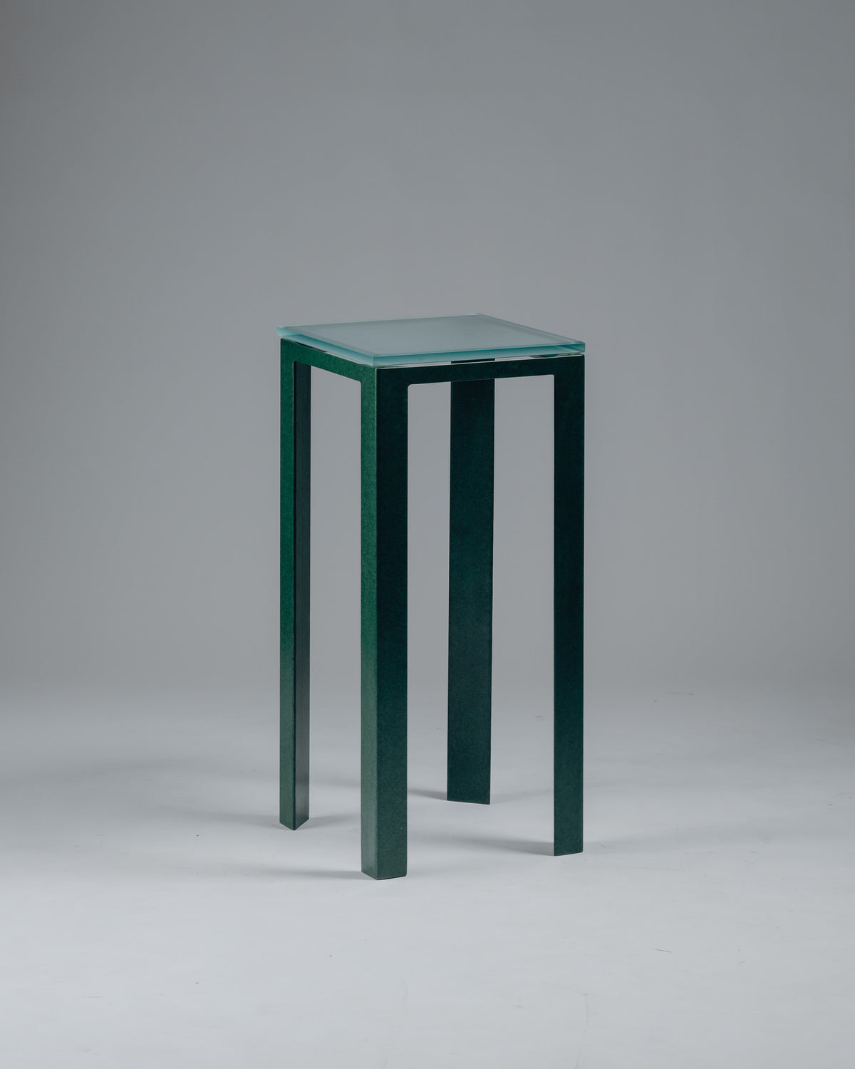 GUÉRIDON 'SYNTHÈSE' EN MÉTAL ET VERRE, CHRISTIAN DUC, 1980s