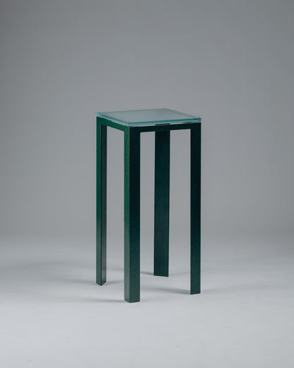 GUÉRIDON 'SYNTHÈSE' EN MÉTAL ET VERRE, CHRISTIAN DUC, 1980s