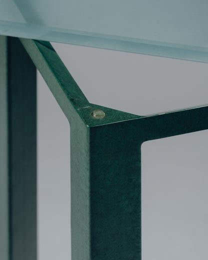GUÉRIDON 'SYNTHÈSE' EN MÉTAL ET VERRE, CHRISTIAN DUC, 1980s