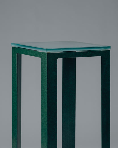 GUÉRIDON 'SYNTHÈSE' EN MÉTAL ET VERRE, CHRISTIAN DUC, 1980s