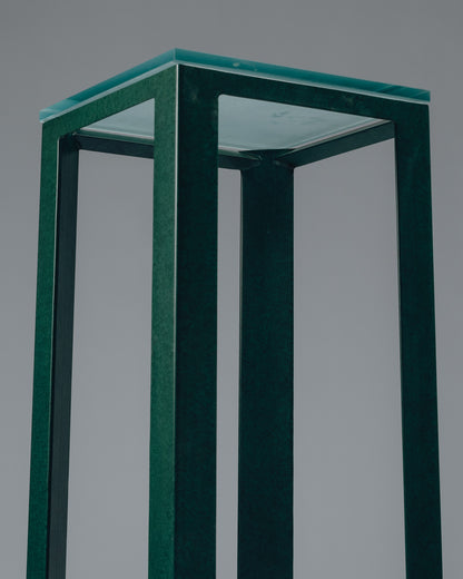 GUÉRIDON 'SYNTHÈSE' EN MÉTAL ET VERRE, CHRISTIAN DUC, 1980s