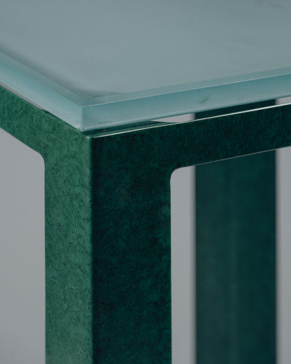 GUÉRIDON 'SYNTHÈSE' EN MÉTAL ET VERRE, CHRISTIAN DUC, 1980s