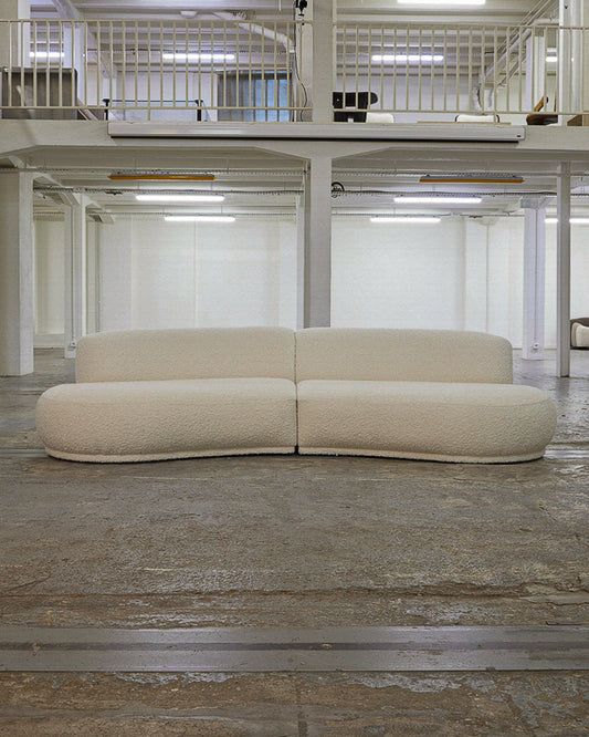 Modular white bouclette sofa