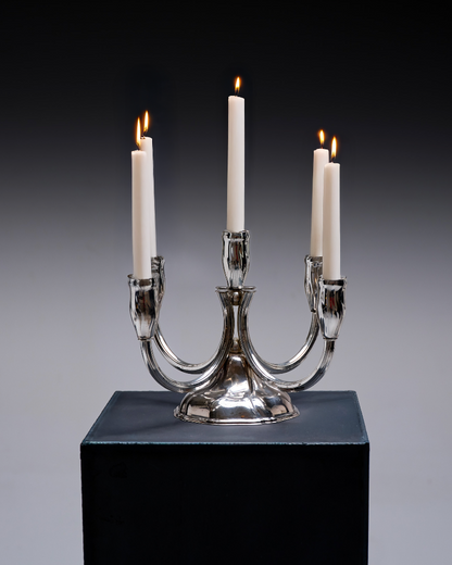5-LIGHT SILVER-PLATED METAL CANDELABRA, 1970s