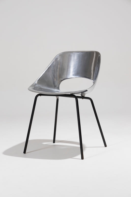 CHAISE EN ALUMINIUM PIERRE GUARICHE, 1950s