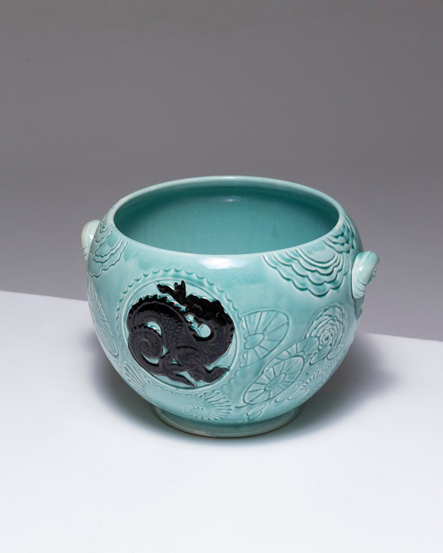 TURQUOISE EARTHENWARE PLANTER, ORCHIES, 1950s