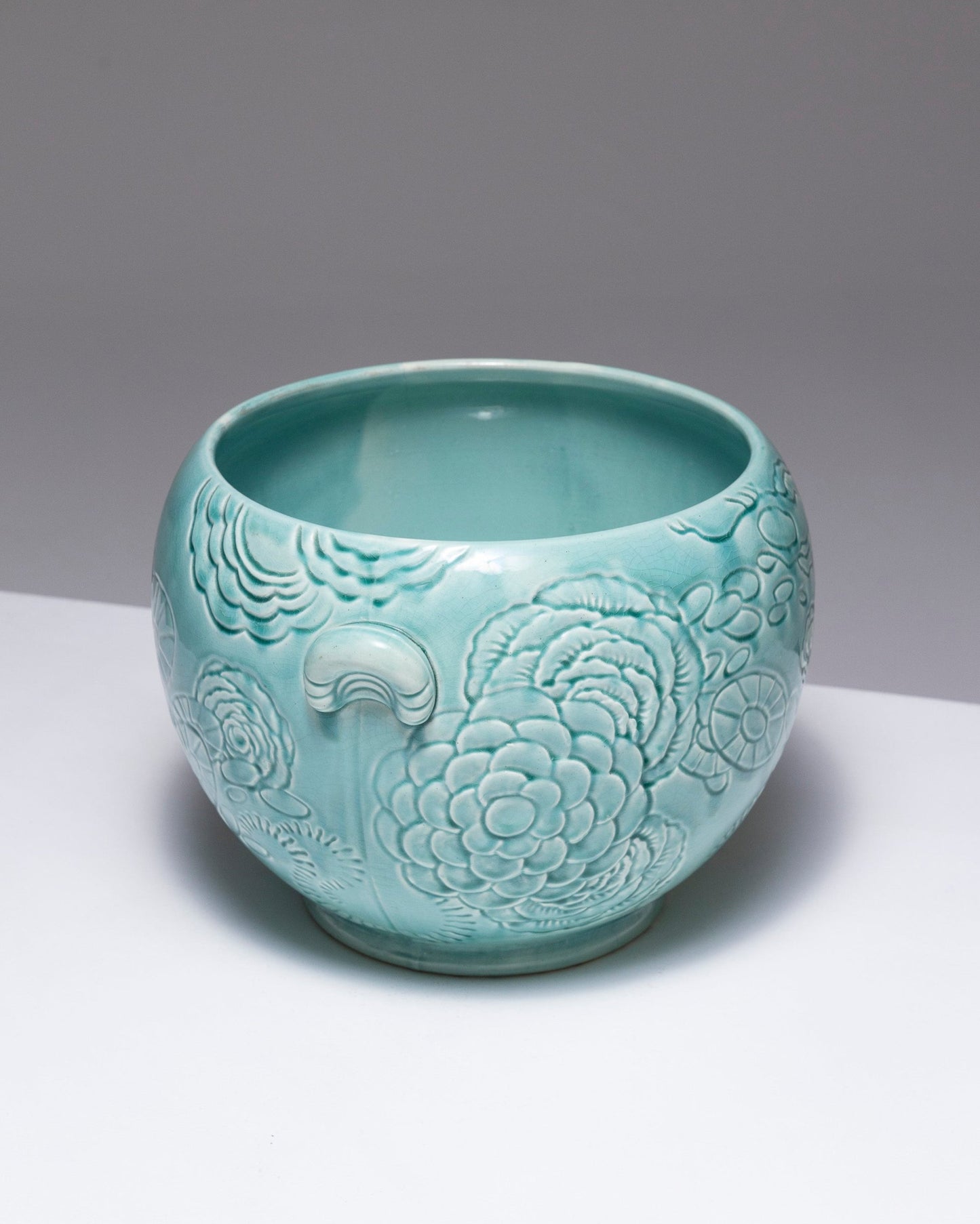 TURQUOISE EARTHENWARE PLANTER, ORCHIES, 1950s