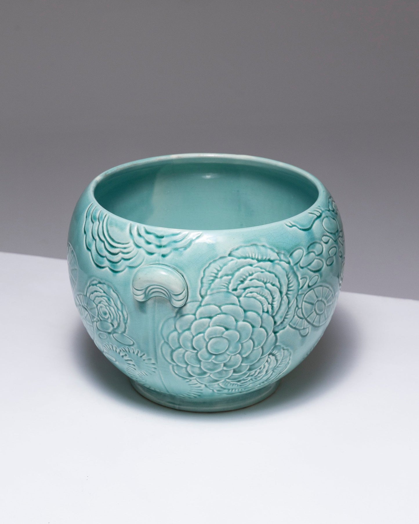 TURQUOISE EARTHENWARE PLANTER, ORCHIES, 1950s