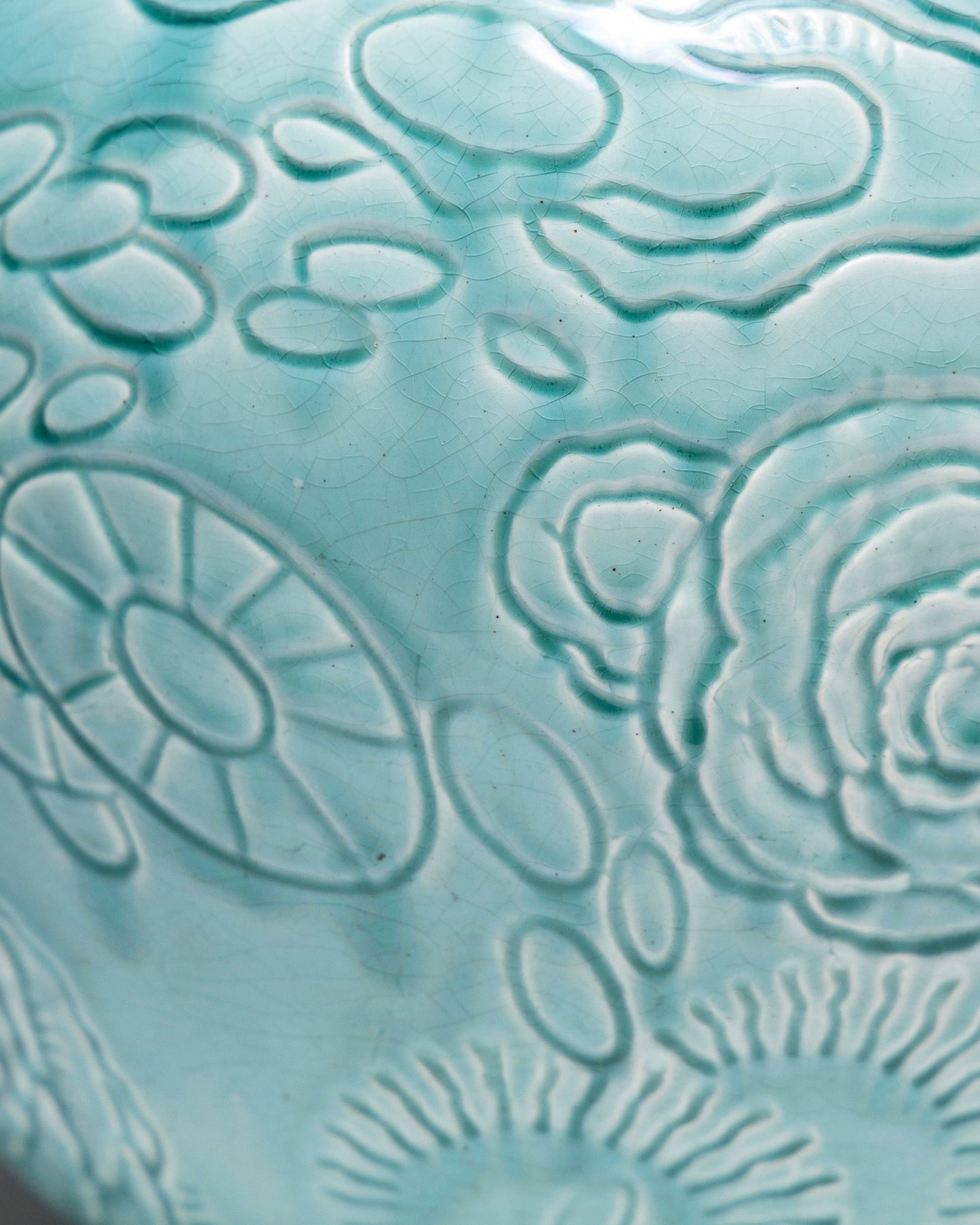 TURQUOISE EARTHENWARE PLANTER, ORCHIES, 1950s