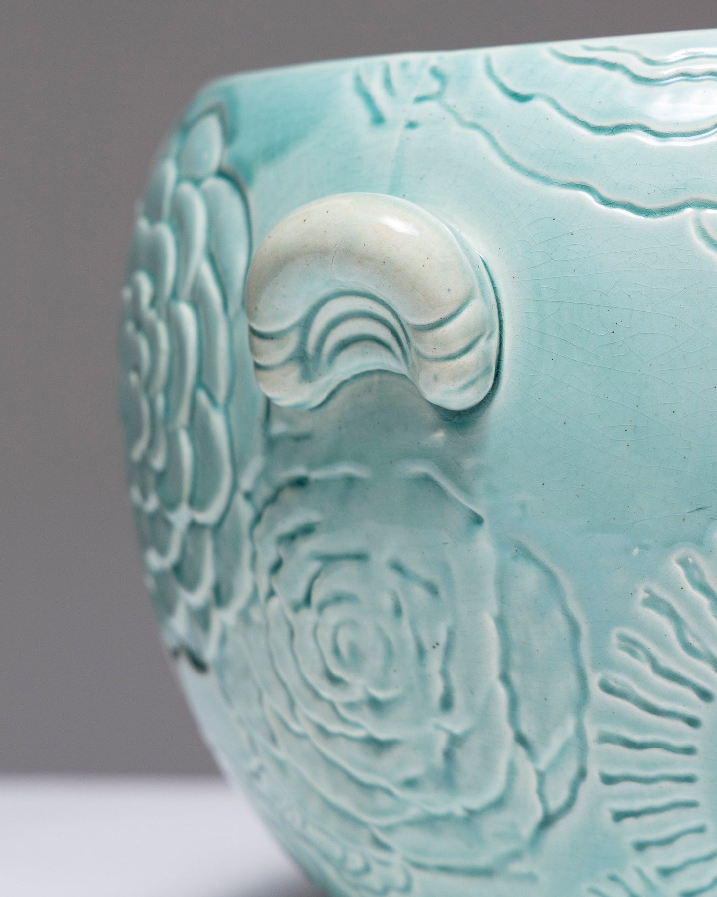 TURQUOISE EARTHENWARE PLANTER, ORCHIES, 1950s