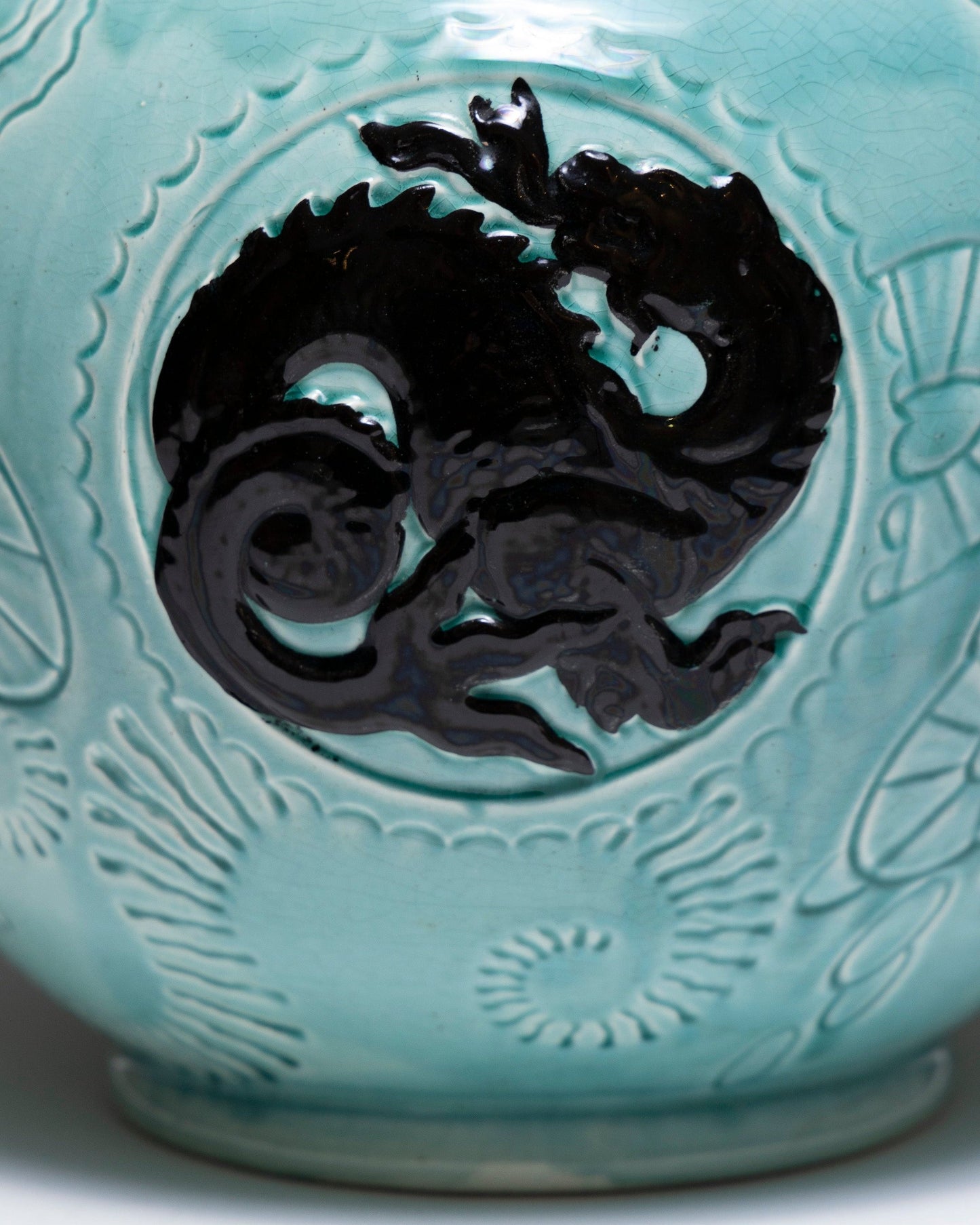 TURQUOISE EARTHENWARE PLANTER, ORCHIES, 1950s