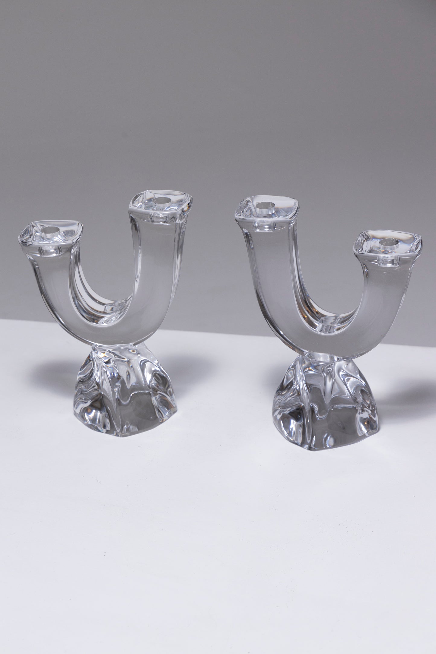 PAIR OF CRYSTAL CANDLESTICKS, DAUM, 1950s