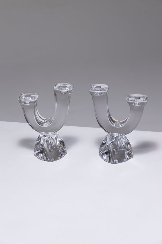 PAIR OF CRYSTAL CANDLESTICKS, DAUM, 1950s