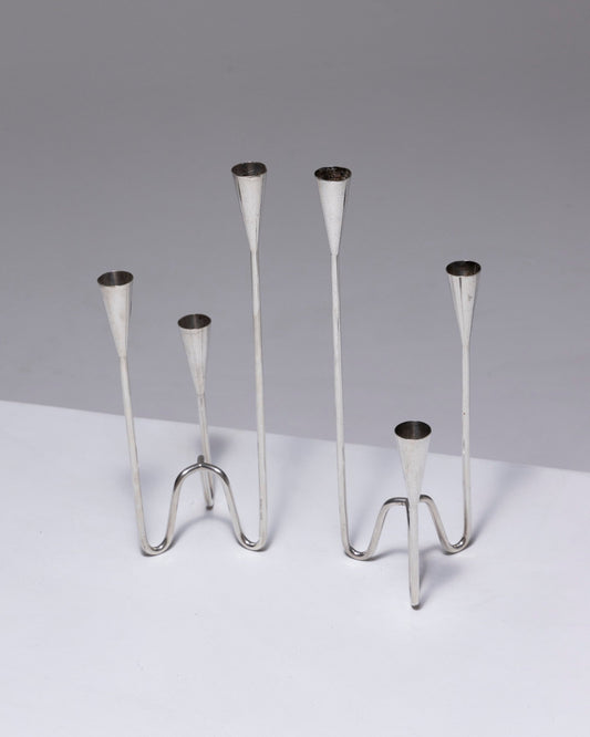 PAIR OF SCANDINAVIAN METAL CANDELABRA, 1960s